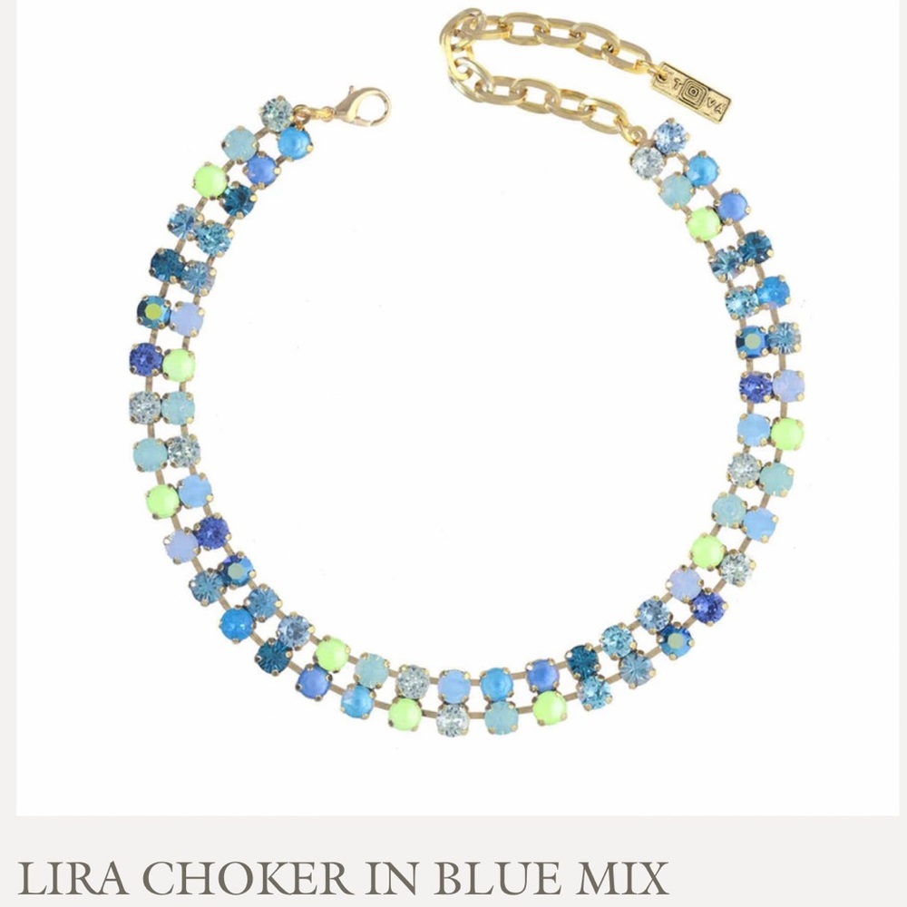 Crystal Blue/ green combo in double layer choker!